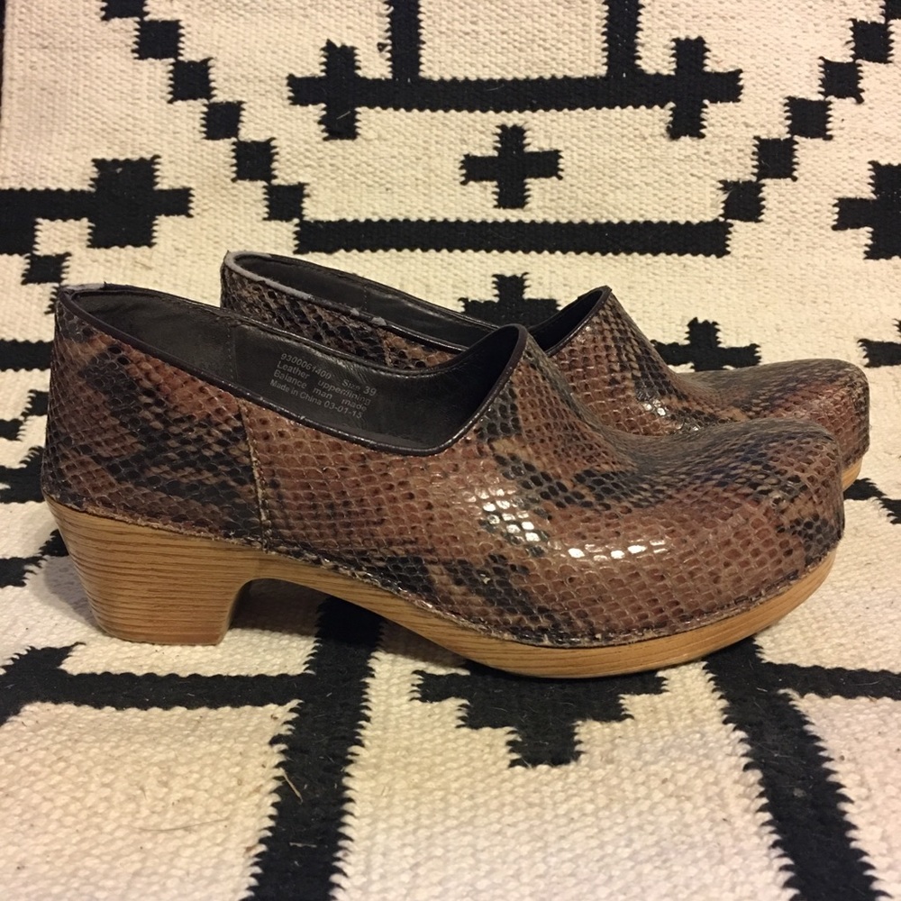 Snakeskin Dansko clogs